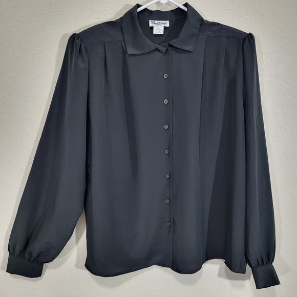 Vintage Tops - VTG Blouse Gailord Womens Large Black 80s Office Dressy Evening Business Casual